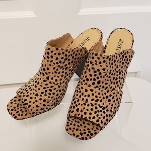 Just fab Giselle Cheetah Print Ooen Toe Block Heeled Sandals Size 9, Stylish